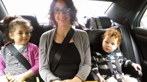 Car Seat Lady Emily in UberFAMILY in NYC with her son using the IMMI Go and daughter using the Safety 1st Boostapak