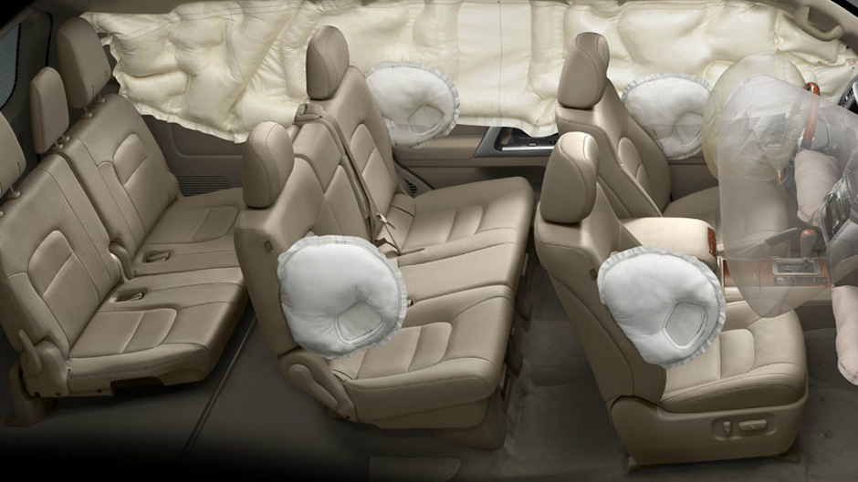 Side curtain airbags offer head protection for all 3 rows. Chest side airbags offer chest protection just to those in the 1st and 2nd rows.