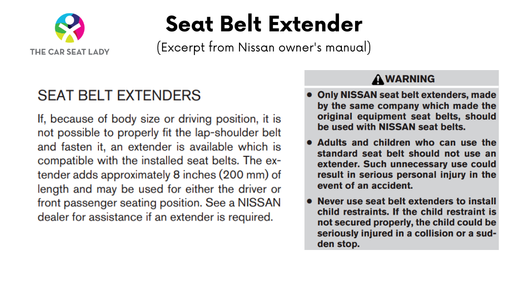 Seat Belt extender excerpt from Nissan owner's manual