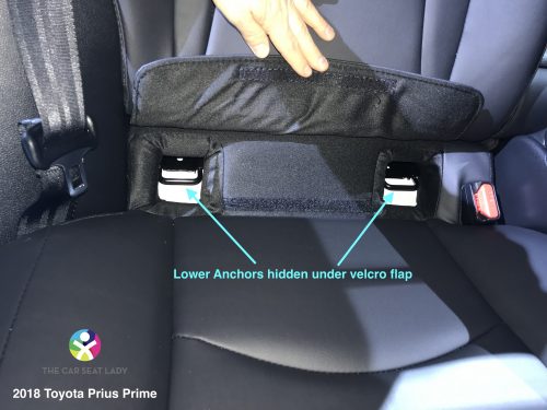 2018 Toyota Prius Prime lower anchors hidden under velcro flap