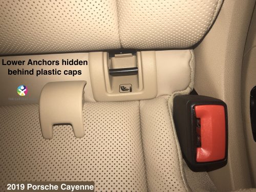 2019 Porsche Cayenne lower anchors hidden behind plastic caps