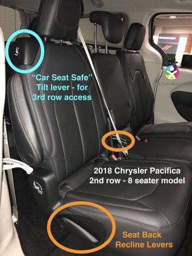 2018 Chrysler Pacifica seat back recline and car seat safe tilt levers