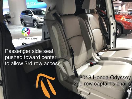 2018 Honda Odyssey 2nd row captains chair slid to center to access 3rd row