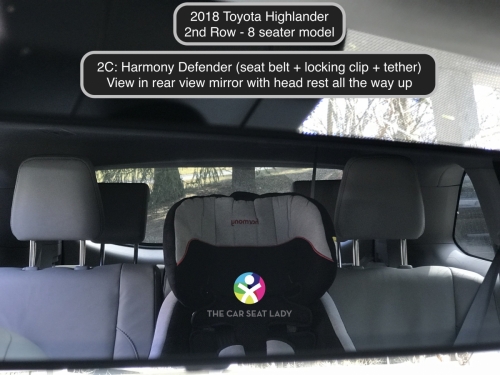 2018 Toyota Highlander 2nd row 2D slid forward Harmony Defender FF 2C view in rear view mirror