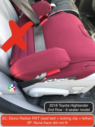 2018 Toyota Highlander 2nd row Radian FF 2C Nuna Aace closeup didn't fit in 2P