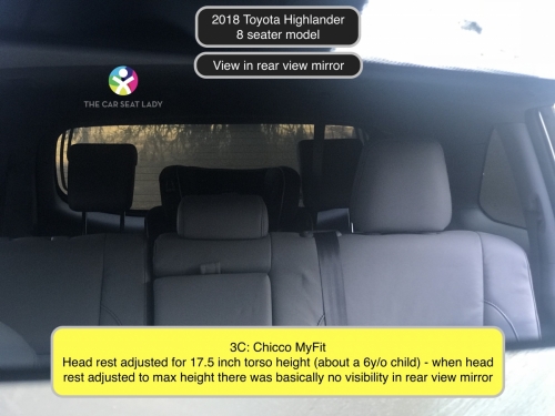 2018 Toyota Highlander 3rd row MyFit in 3C view in rear view mirror